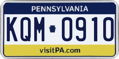 PA license plate KQM0910