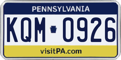 PA license plate KQM0926