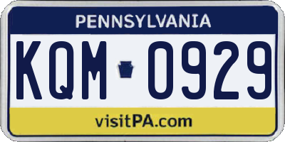 PA license plate KQM0929