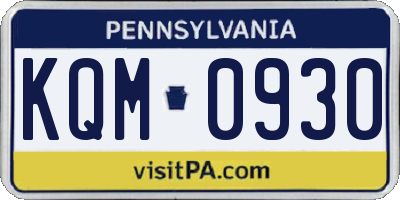 PA license plate KQM0930