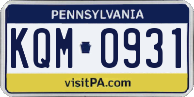 PA license plate KQM0931