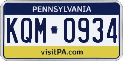 PA license plate KQM0934