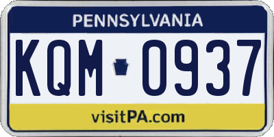PA license plate KQM0937