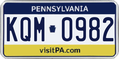 PA license plate KQM0982
