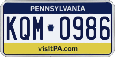 PA license plate KQM0986