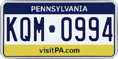 PA license plate KQM0994