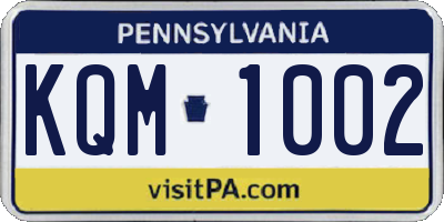 PA license plate KQM1002