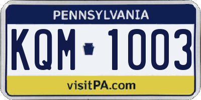 PA license plate KQM1003