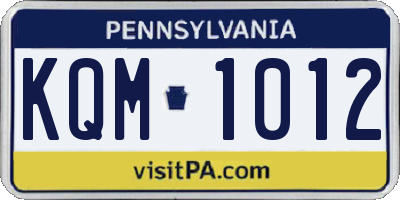 PA license plate KQM1012