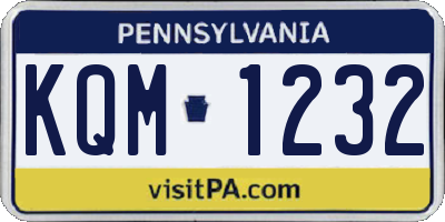 PA license plate KQM1232