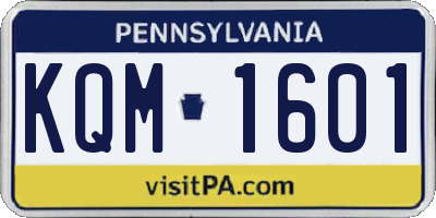 PA license plate KQM1601