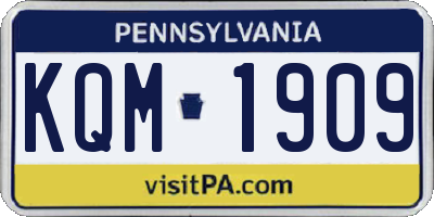 PA license plate KQM1909