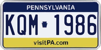 PA license plate KQM1986