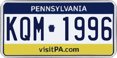 PA license plate KQM1996