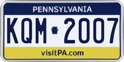 PA license plate KQM2007