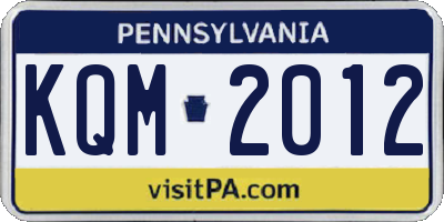 PA license plate KQM2012