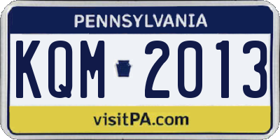 PA license plate KQM2013
