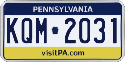 PA license plate KQM2031