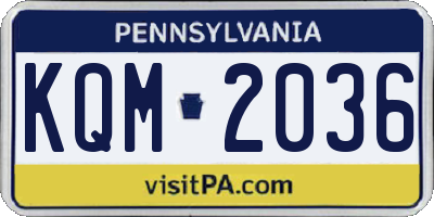 PA license plate KQM2036