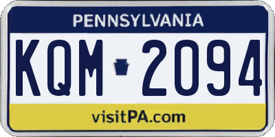 PA license plate KQM2094