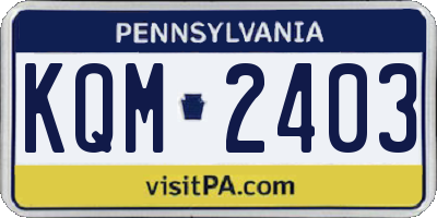 PA license plate KQM2403
