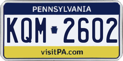PA license plate KQM2602