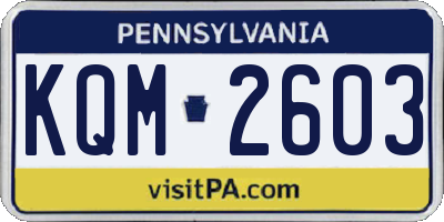 PA license plate KQM2603