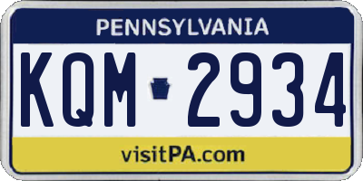 PA license plate KQM2934