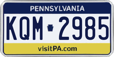 PA license plate KQM2985