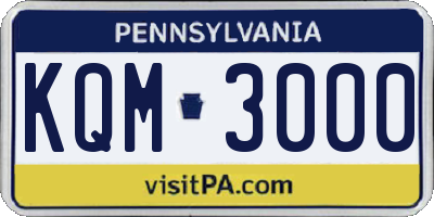 PA license plate KQM3000