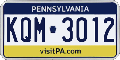 PA license plate KQM3012