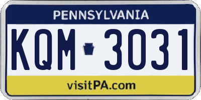 PA license plate KQM3031