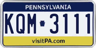 PA license plate KQM3111