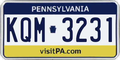PA license plate KQM3231