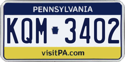 PA license plate KQM3402