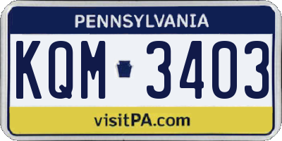 PA license plate KQM3403