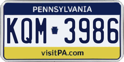 PA license plate KQM3986