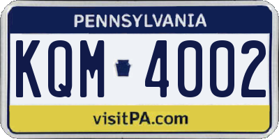 PA license plate KQM4002
