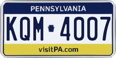 PA license plate KQM4007