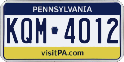 PA license plate KQM4012