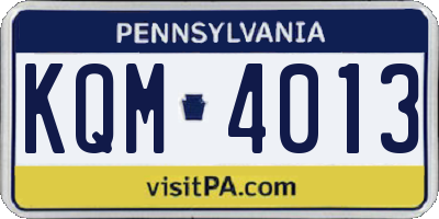 PA license plate KQM4013
