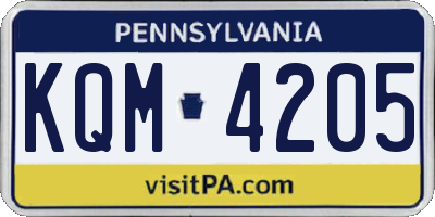 PA license plate KQM4205