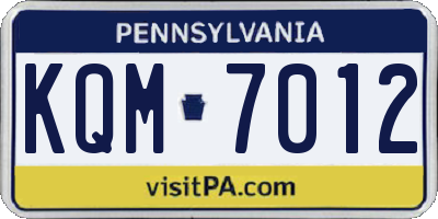 PA license plate KQM7012