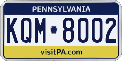 PA license plate KQM8002