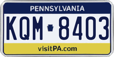 PA license plate KQM8403