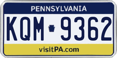 PA license plate KQM9362