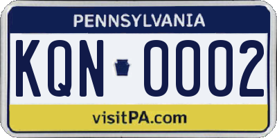 PA license plate KQN0002