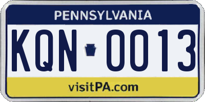 PA license plate KQN0013