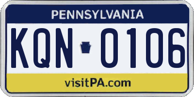 PA license plate KQN0106