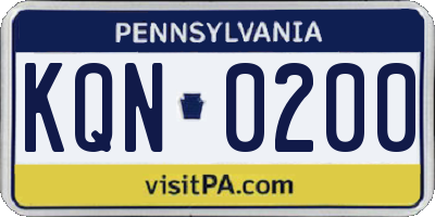 PA license plate KQN0200